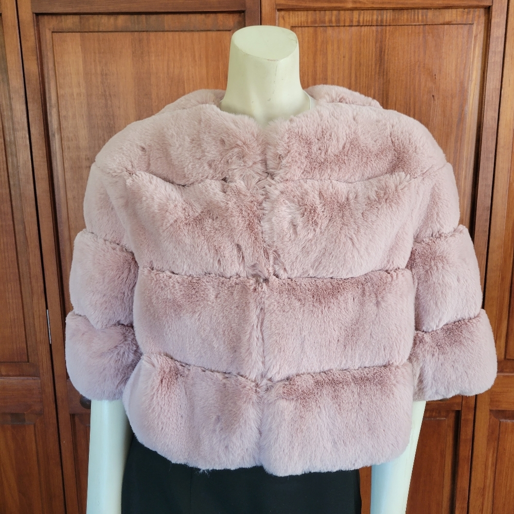 BCBG faux fur rose jacket